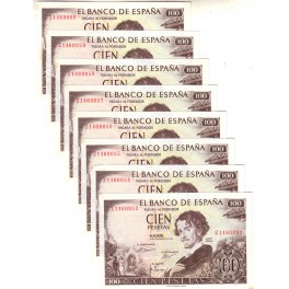 8 BILLETES CORRELATIVOS 100 PESETAS 1965 BÉCQUER