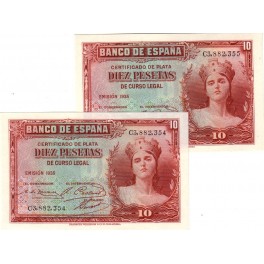 PAREJA CORRELATIVA 10 PESETAS 1935 REPÚBLICA