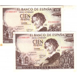 PAREJA CORRELATIVA 100 PESETAS 1965 BÉCQUER