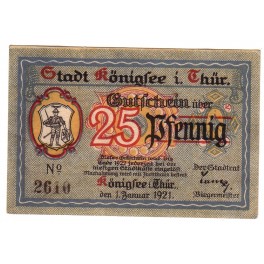 ALEMANIA NOTGELD 25 PFENNIG 1921 K&Ouml;NIGSEE