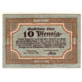 ALEMANIA NOTGELD 10 PFENNIG 1920 HÖHSCHEID