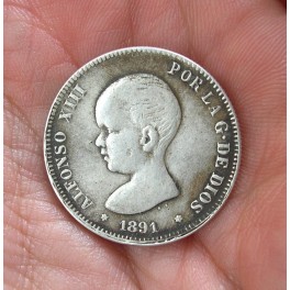 RARA FALSA ÉPOCA 2 PESETAS ALFONSO XIII 1891 MS-M