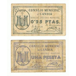GANDÍA LOTE 2 BILLETES 1937