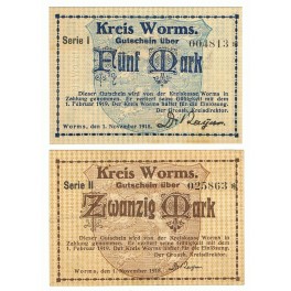 ALEMANIA LOTE 2 BILLETES 1918 WORMS