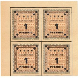 ALEMANIA BLOQUE 4 NOTGELD 1 PFENNIG 1920 WASSENBURG