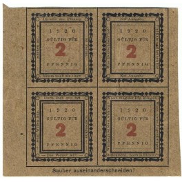 ALEMANIA BLOQUE 4 NOTGELD 2 PFENNIG 1920 WASSENBURG