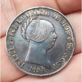 ESCASOS 10 REALES ISABEL II 1854 BARCELONA